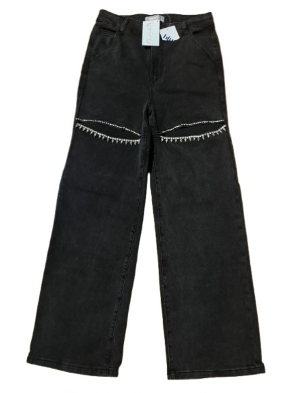 NWT blue b. Black Wide-Leg Jeans with Rhinestone Knee Trim Size Small